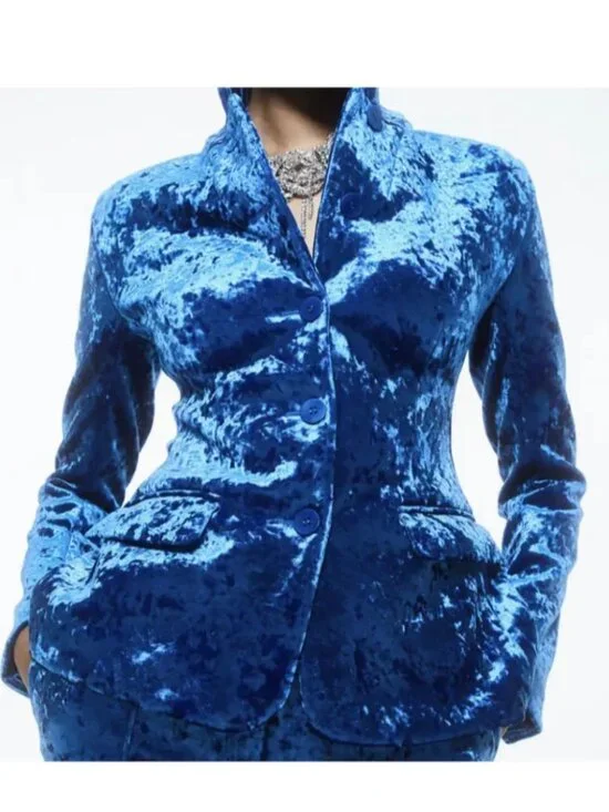 H&M Studio Bright Blue Velvet Blazer - Picture 5 of 16